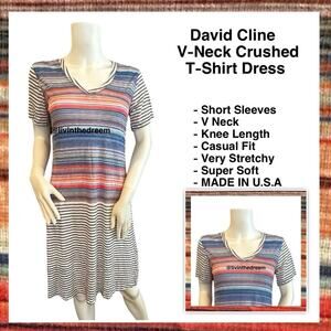 NWT David Cline V-Neck Short Sleeve T-Shirt Dress SZ Small Stripe $119
